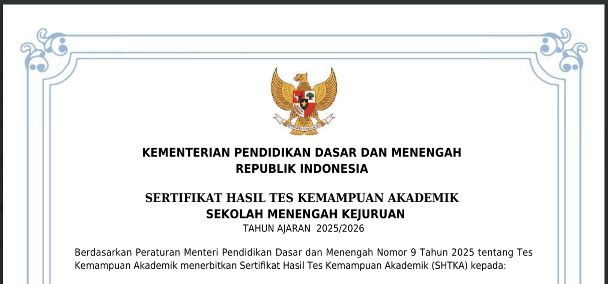 Download Sertifikat Hasil TKA - SMKN 1 Kupang Barat